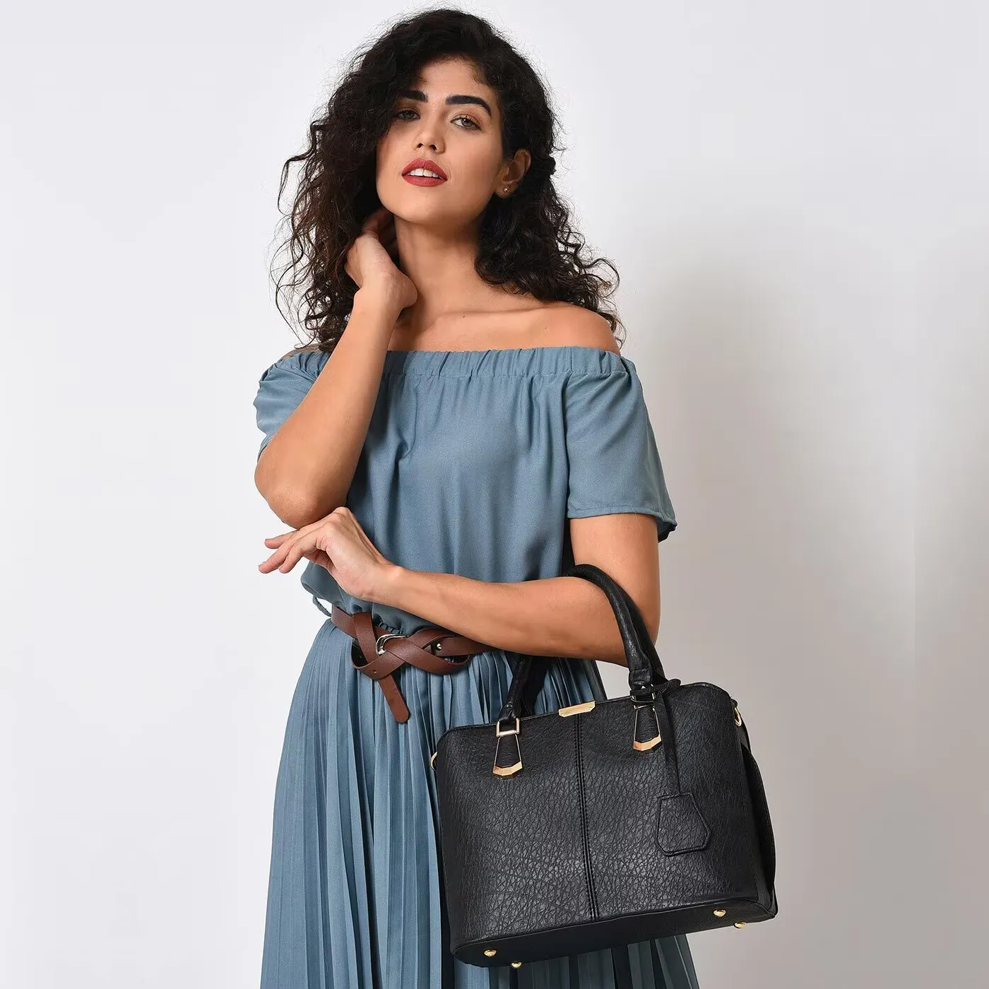 Women's Leather Handbag (Black) - imagine 2