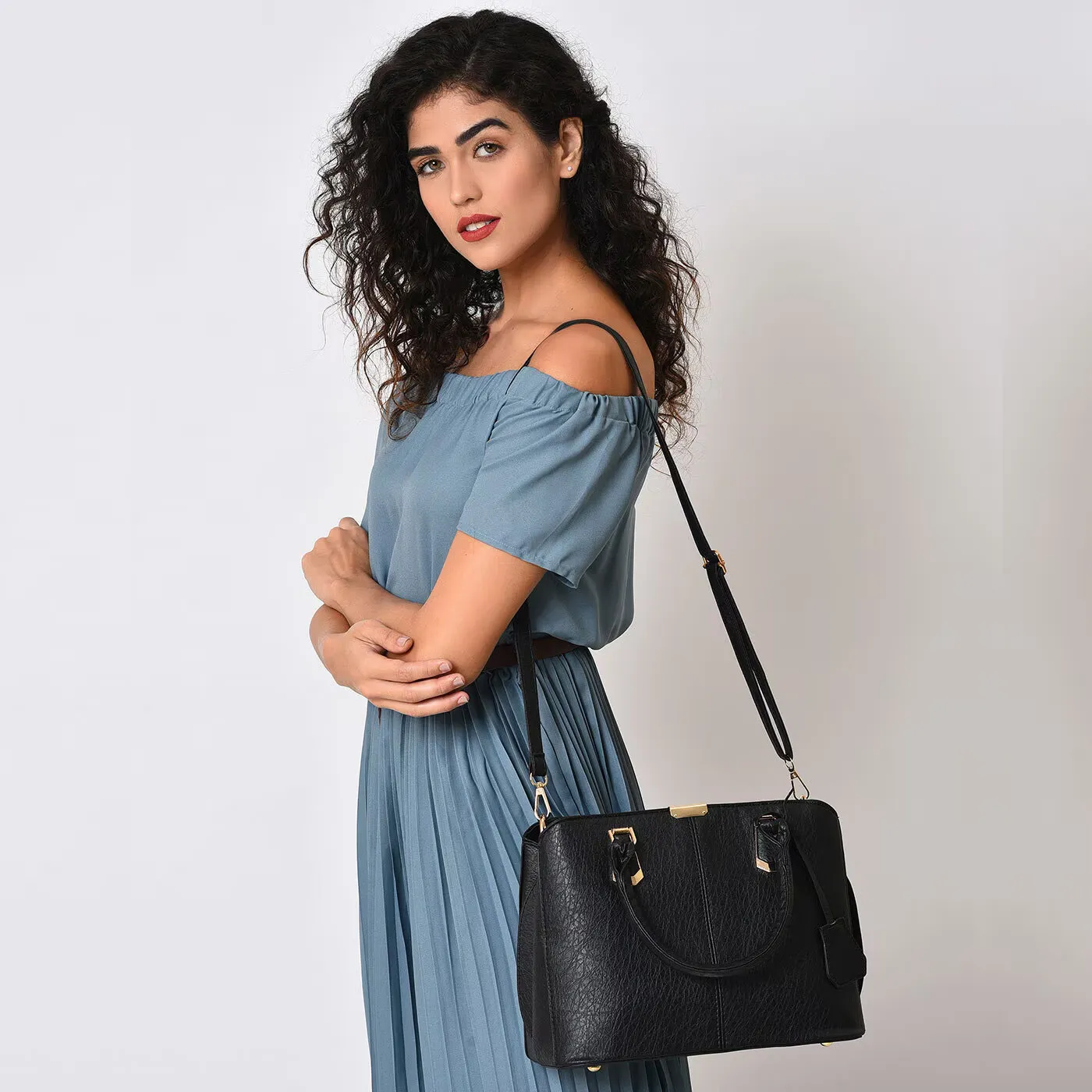 Women's Leather Handbag (Black) - imagine 3