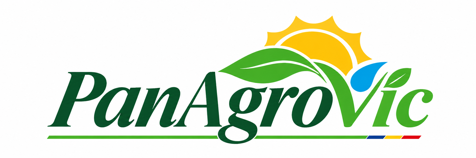 Logo PanAgroVic cu soare, frunze și apă