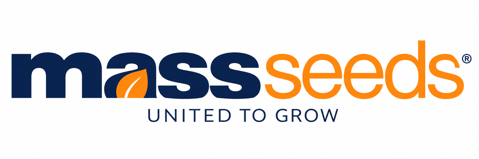Logo masseeds cu frunză și slogan